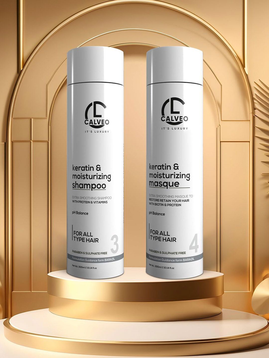 CALVEO Keratin & Moisturizing Shampoo & Masque - 300 ml Each