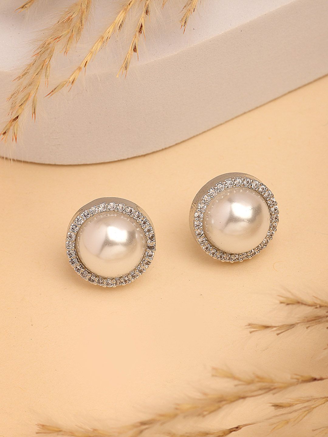 NVR Silver-Toned AD Contemporary Studded Studs