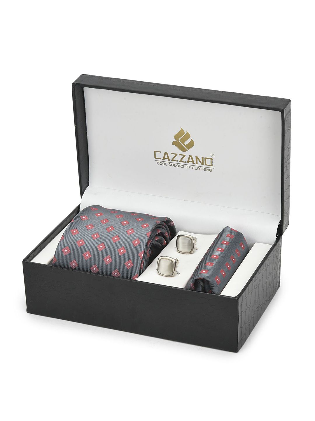 Cazzano Men Accessory Gift Set Of Slim Tie, Cufflink & Pocket Square