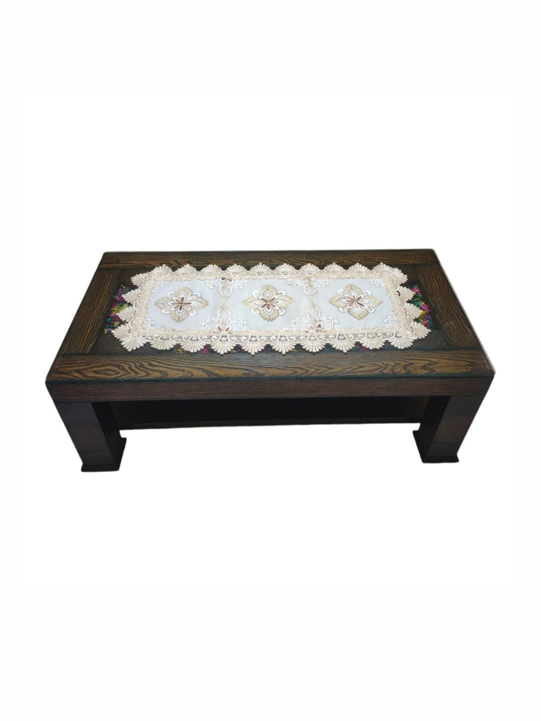TANLOOMS White & Cream Colored Floral Embroidered Center Table Runner