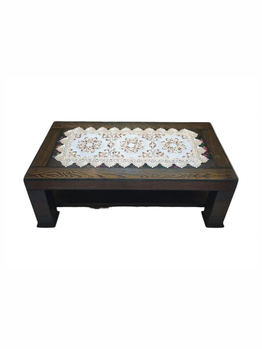 TANLOOMS White & Beige Floral Embroidered Center Table Runner