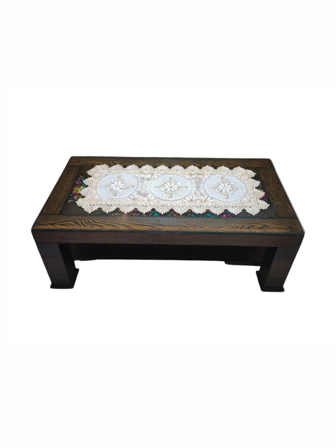 TANLOOMS White & Cream Colored Floral Embroidered Center Table Runner