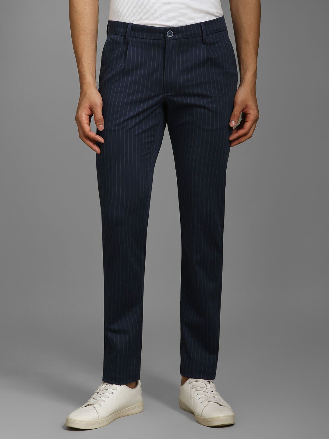 Louis Philippe Sport Men Striped Slim Fit Pleated Trousers