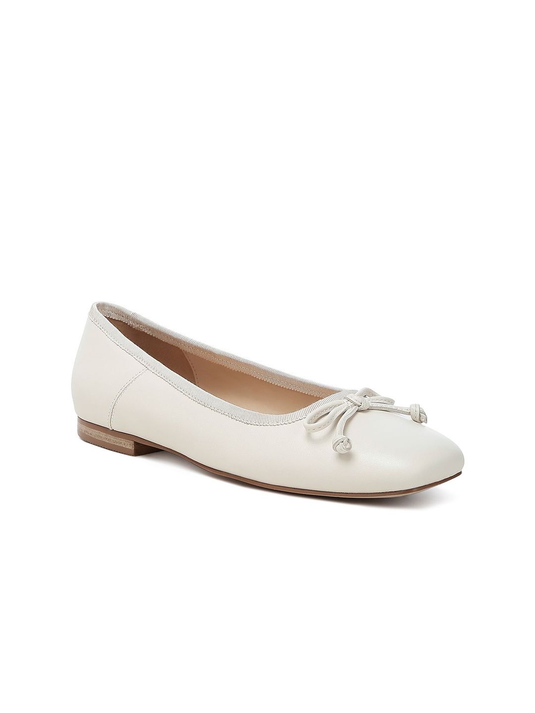 RAG & CO Women Leather Square-Toe Bow Ballerinas