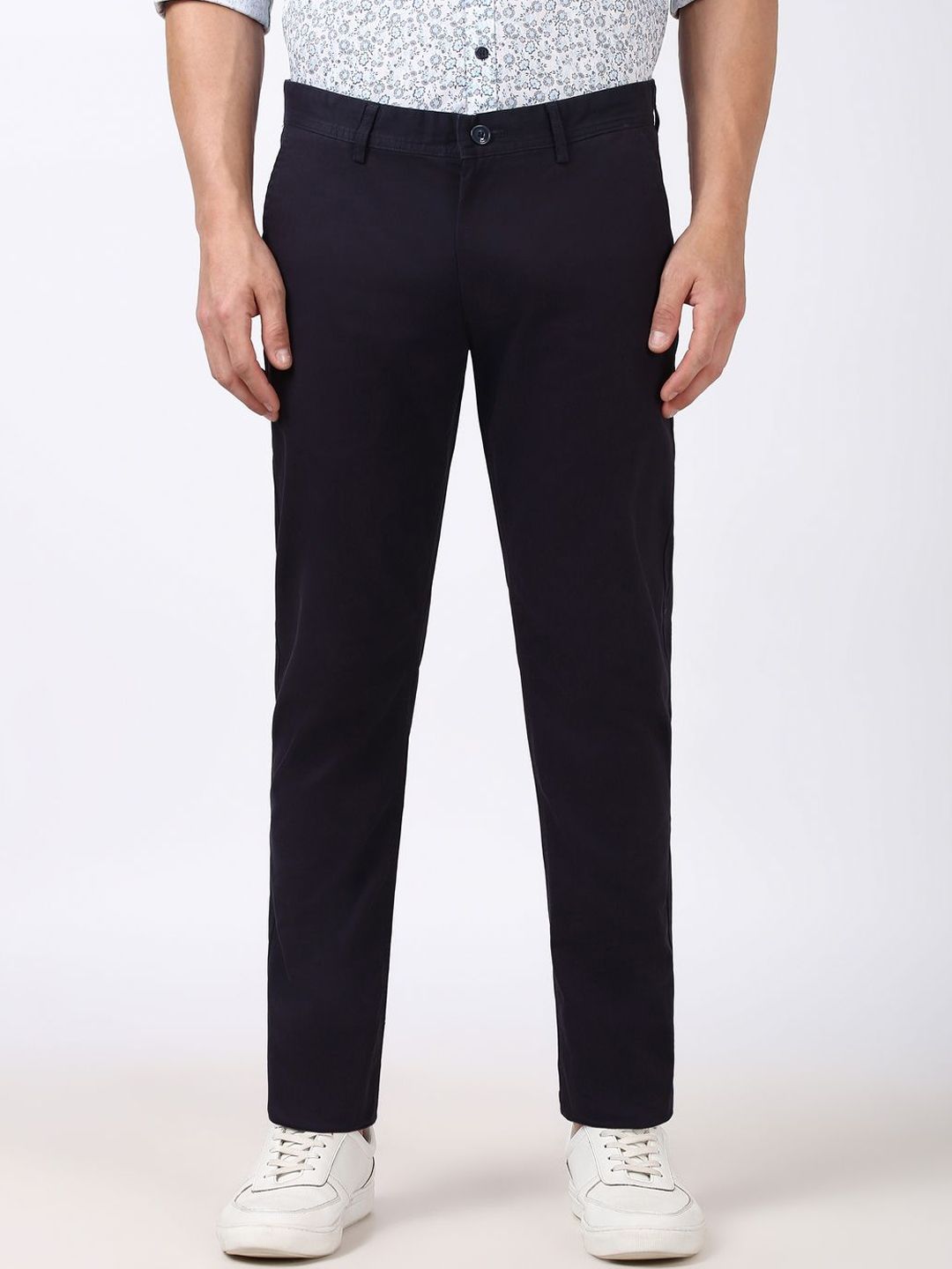 Peter England Casuals Men Cotton Mid-Rise Slim Fit Regular Trousers