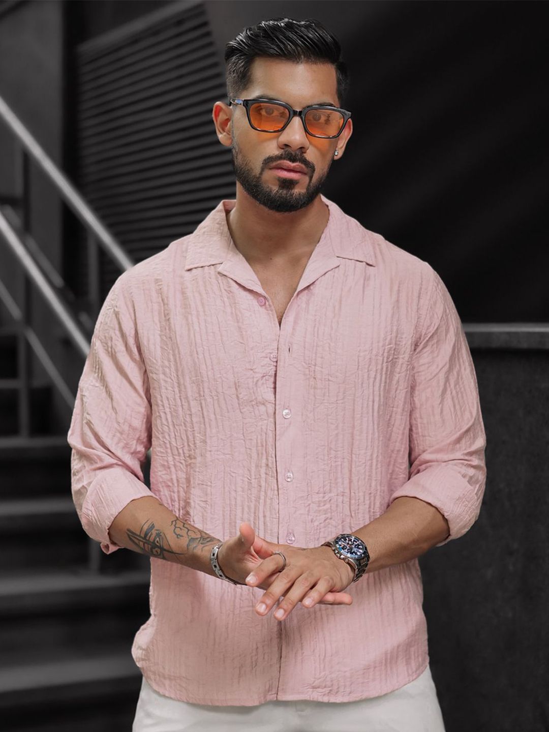 Powerlook Men Cuban Collar Textured Casual Shirt deal from myntra
