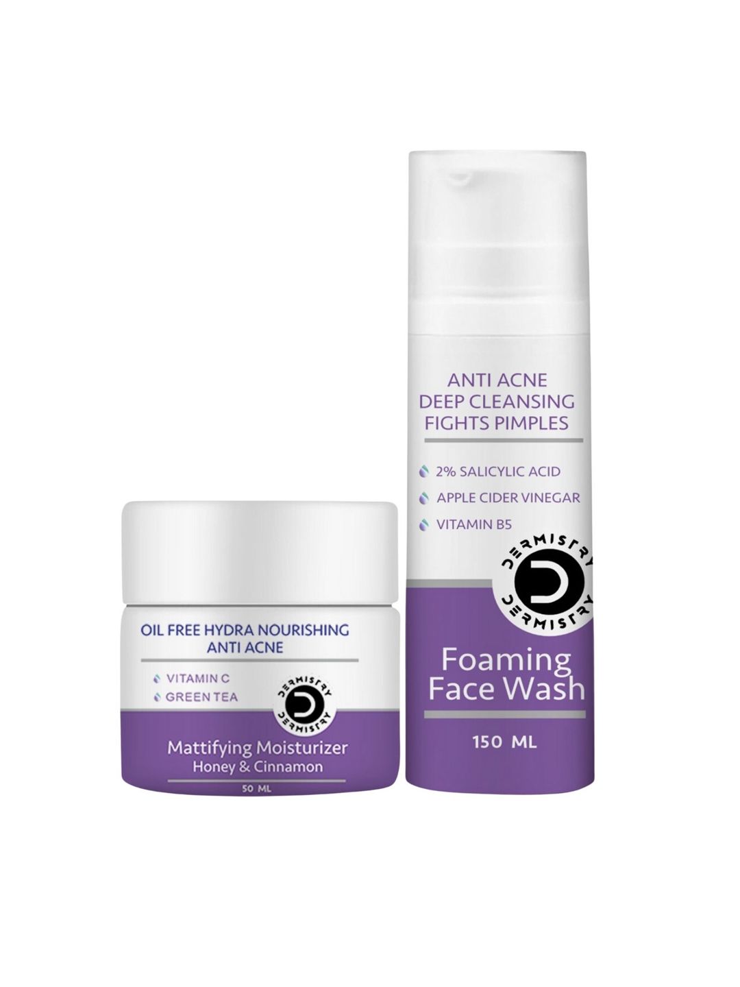 DERMISTRY 2% Salicyclic Acid Acne Foaming Face Wash With Gel Mattifying Moisturizer