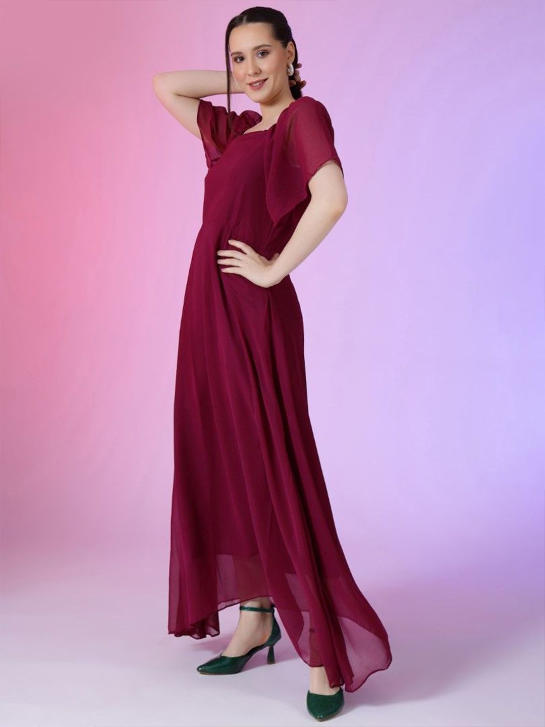 slim fit dress slacks Celena Maxi Dress Burgundy Burnout