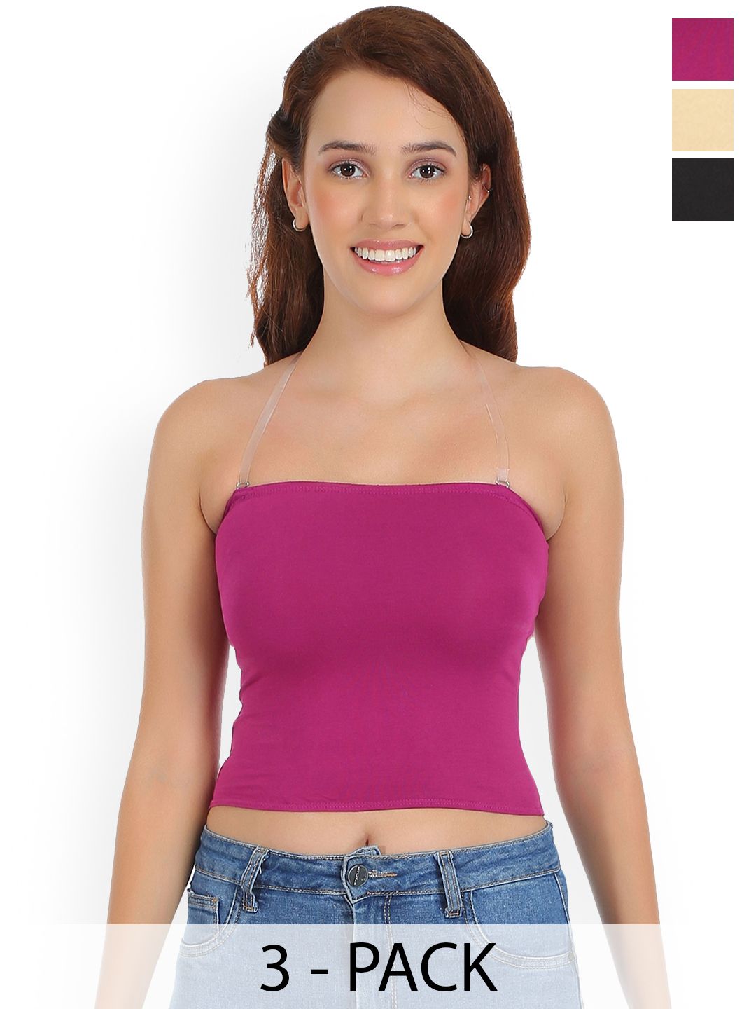 SELFCARE Women Pack Of 3 Non-Padded Strapless Tube Camisoles