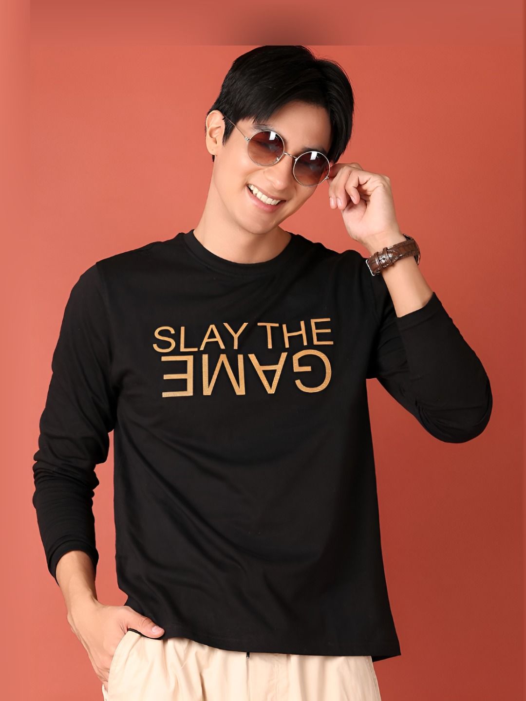 V-Mart Men Typography Printed Round Neck Cotton T-shirt