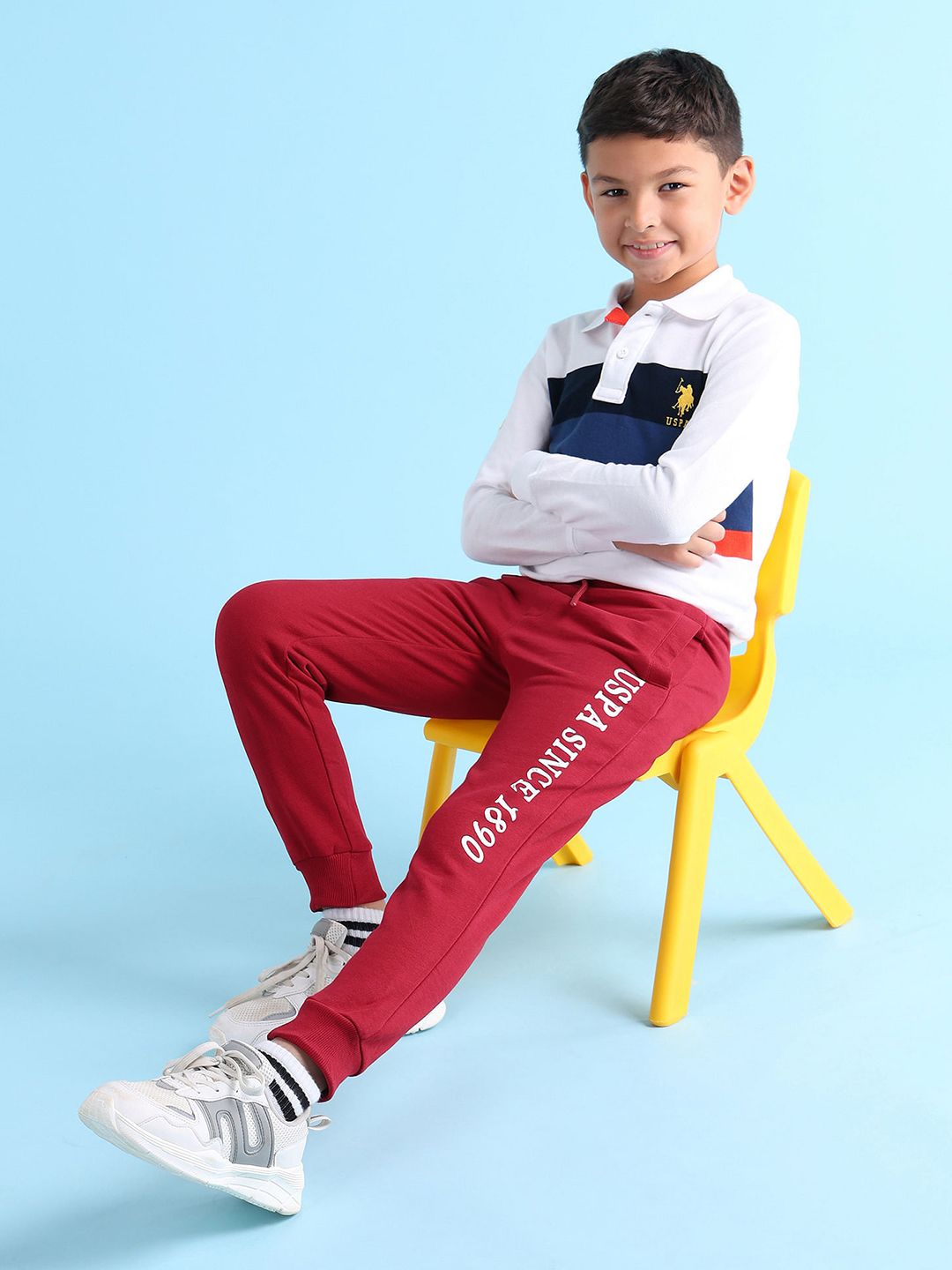 U.S. Polo Assn. Kids Boys Typography Printed Cotton Joggers Trousers