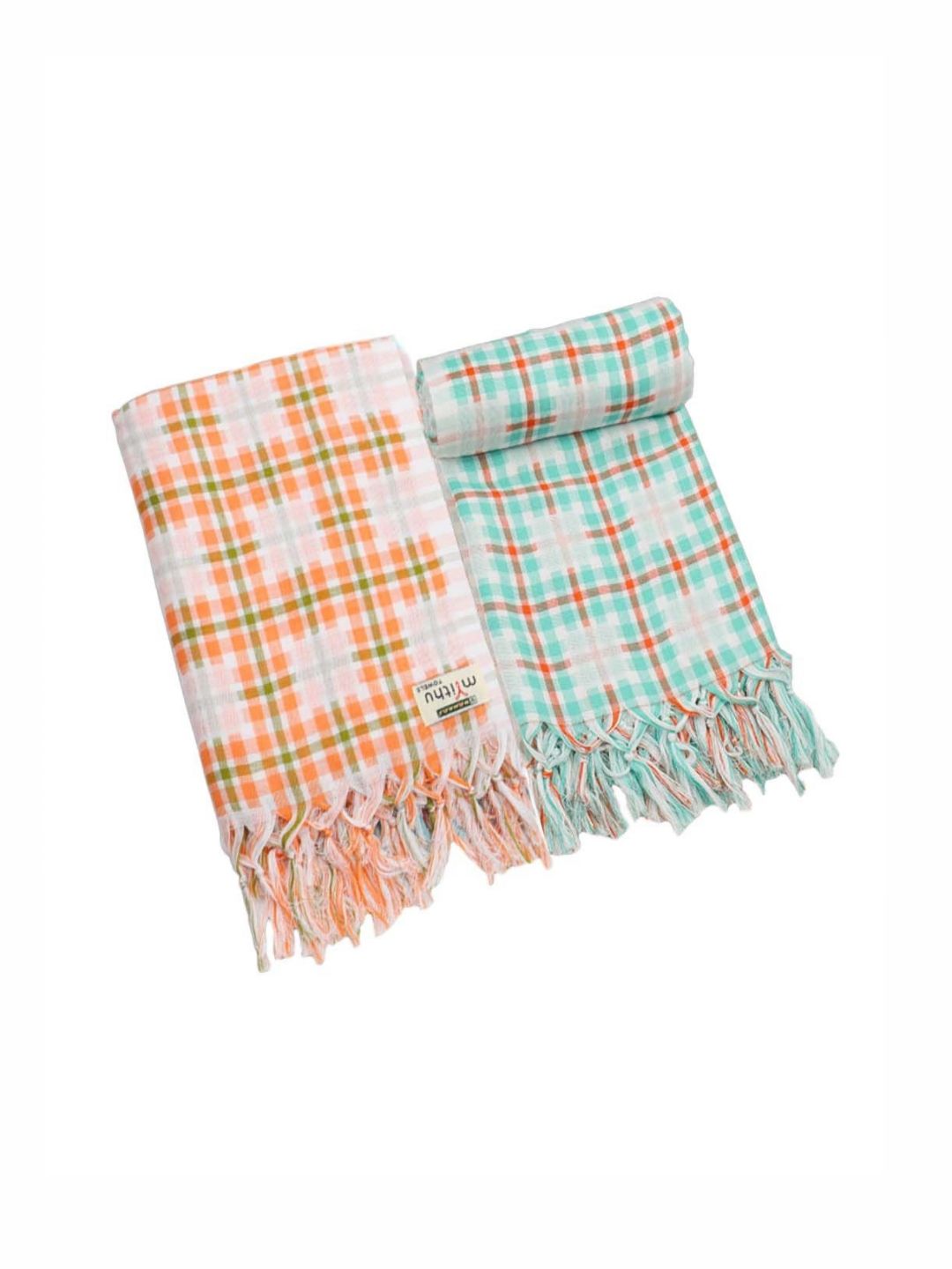 Ramraj Oreange & Blue 2 Pieces Striped Cotton 170 GSM Bath Towel