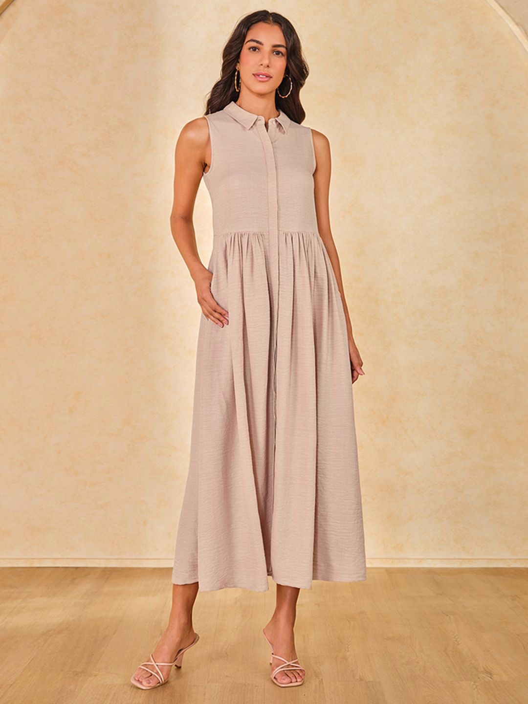 AND AND Women Solid Shirt Midi Dress