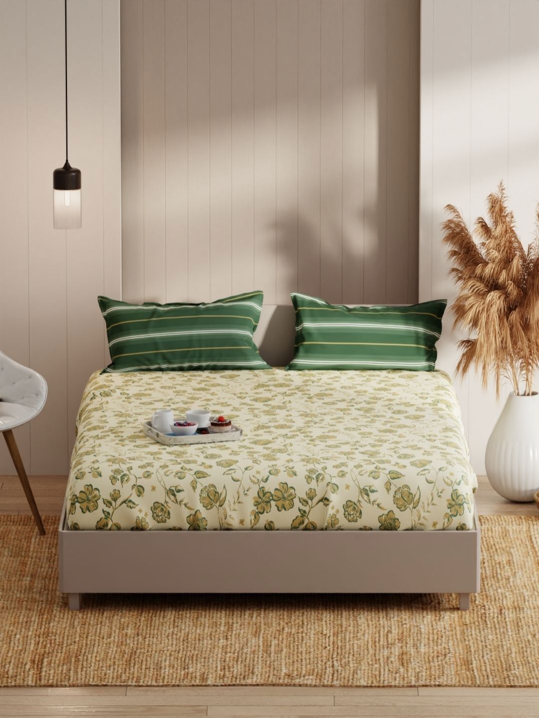 KOPA Yellow Printed Microfiber 152 TC Queen Bedsheet with 2 Pillow Covers 2.3 x 2.5m
