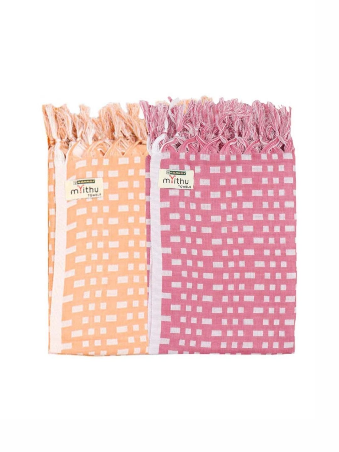 Ramraj Peach & Pink 2 Pieces Striped Cotton 170 GSM Bath Towel