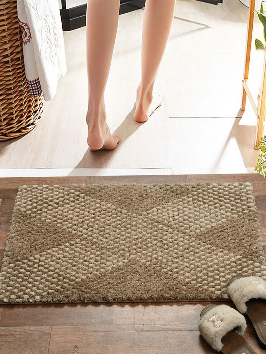 Pano Beige Pile Tufted 2000 GSM Anti-Skid Bath Rugs