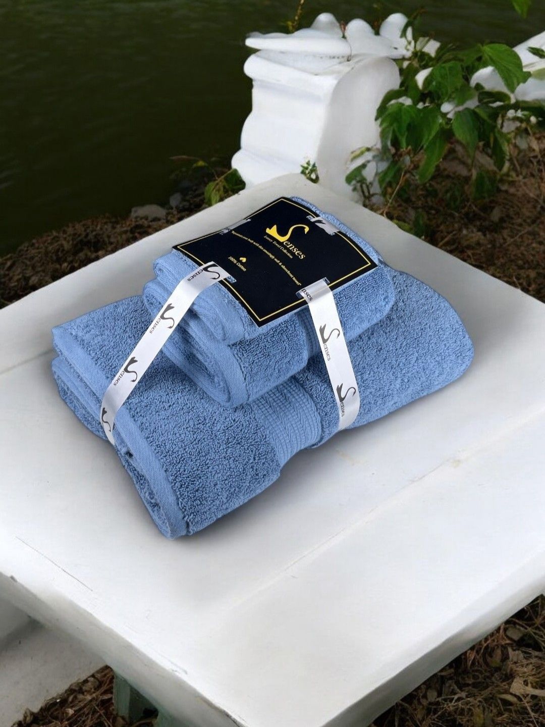 SENSES Blue 3 Pieces Cotton 804 GSM Towel Set