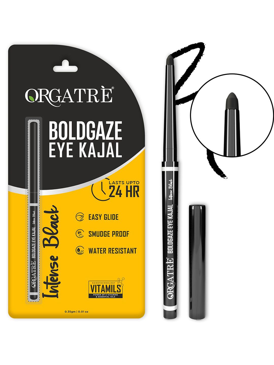 Orgatre Boldgaze Smudge Proof Eye Kajal With Provitamin B5 0.35ml - Black