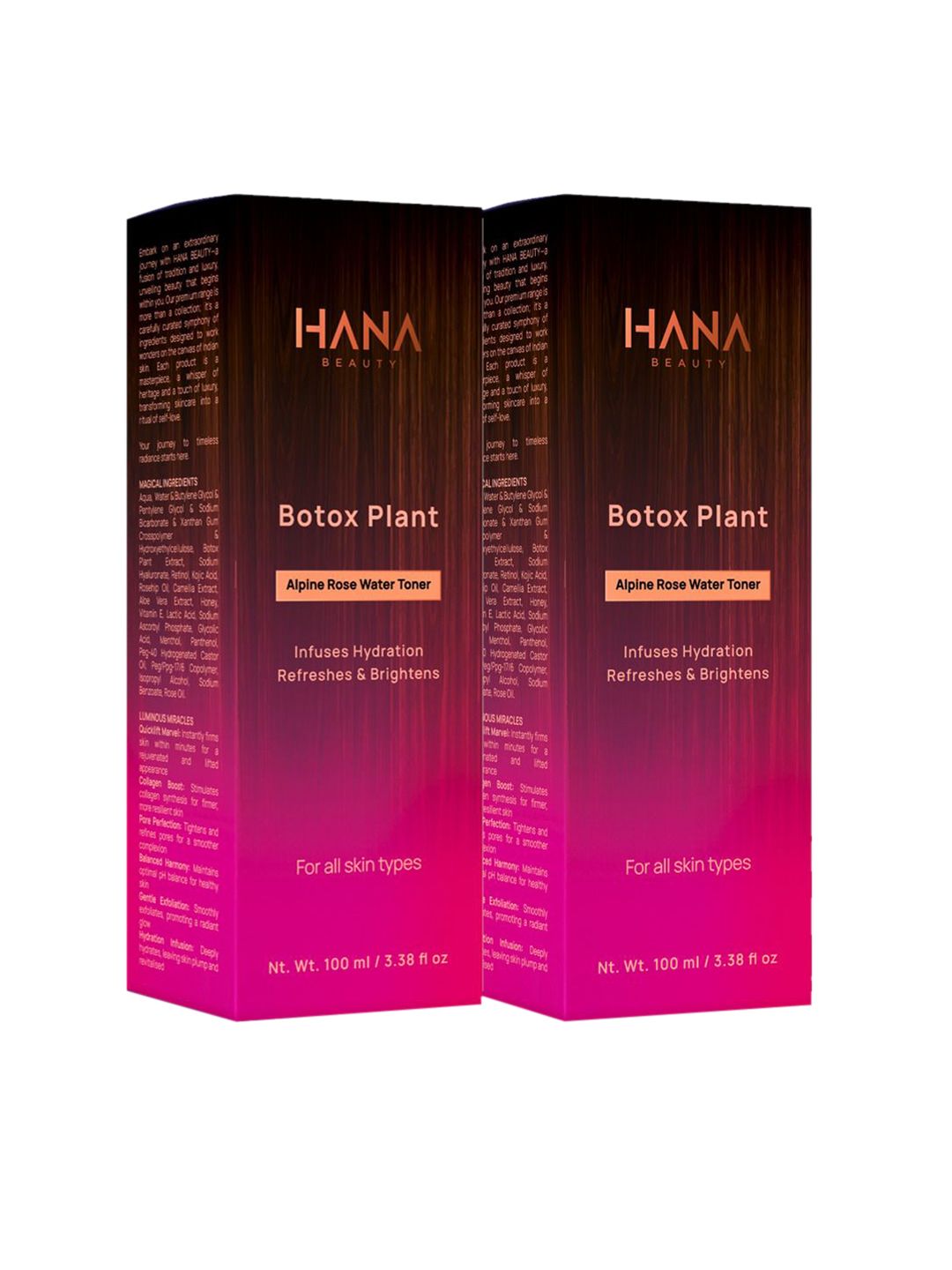 Hana Beauty Set Of 2 Botox Plant Alpine Rose Water Toner- 100 ml Each