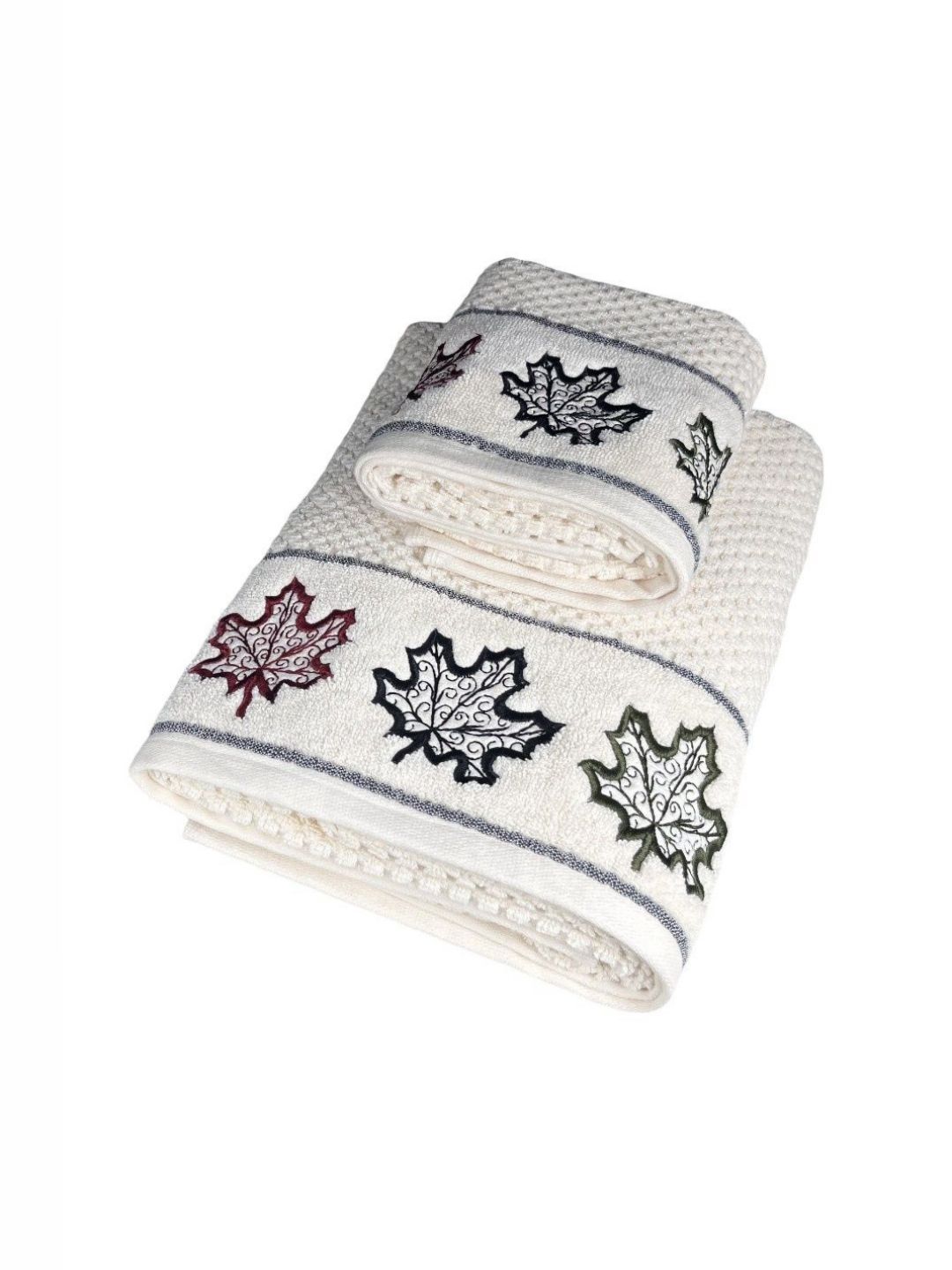 SENSES Off White & Blue 2 Pieces Floral Printed Cotton 550 GSM Towel Set