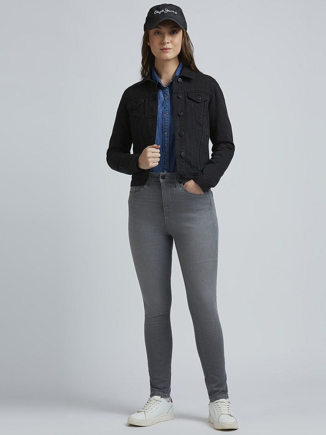 Pepe Jeans Women Spread Collar Solid Cotton Casual Denim Jacket