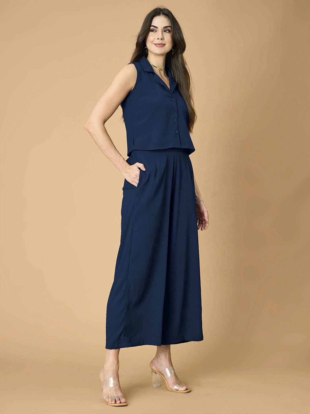 Buy Murcia Notched Lapel Collar Sleeveless Shirt With Trousers Co