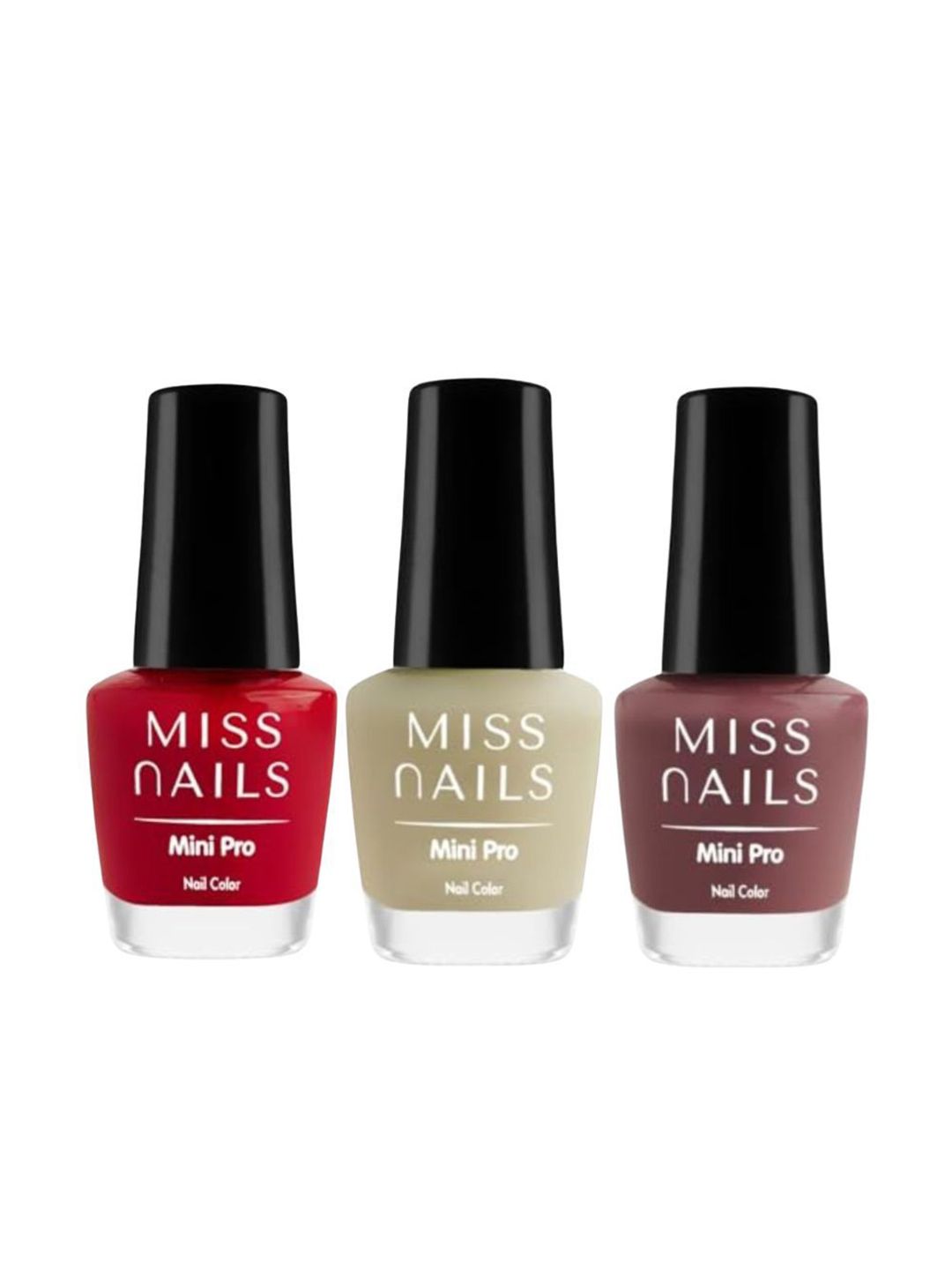 MISS NAILS Set Of 3 Mini Pro Long Lasting Nail Color - 10 ml Each -Shade 89