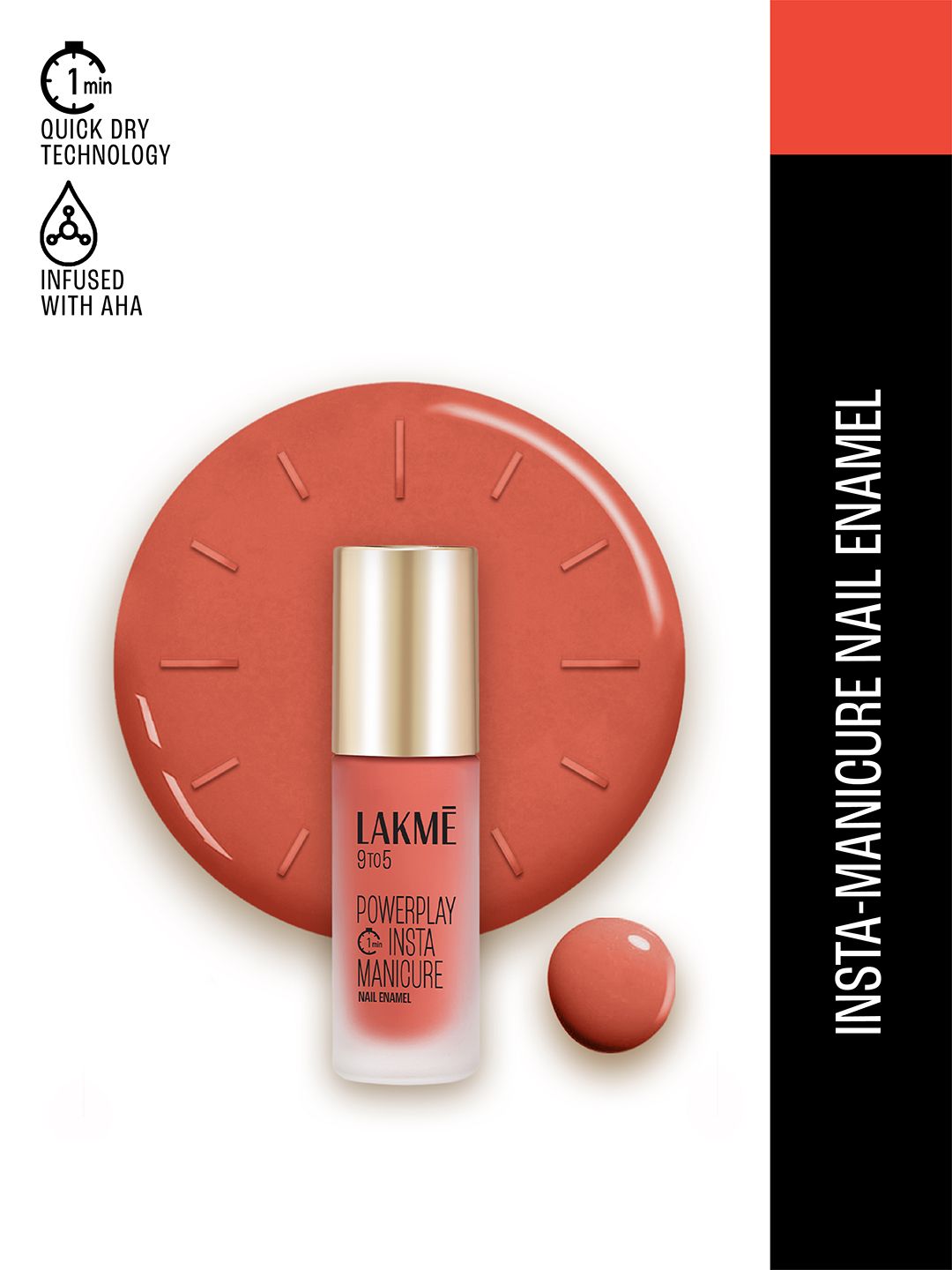 Lakme 9to5 Powerplay Insta-Manicure Quick Dry Technology Nail Enamel 6ml - Coral Cloud