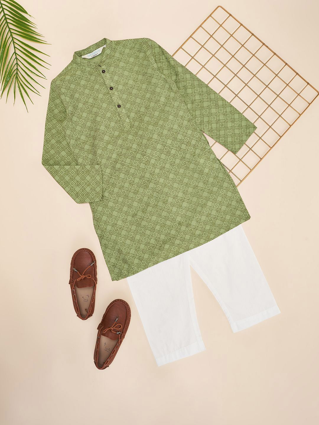 indus route by Pantaloons Boys Geometric Printed Regular Straight Kurta with Pyjamas
