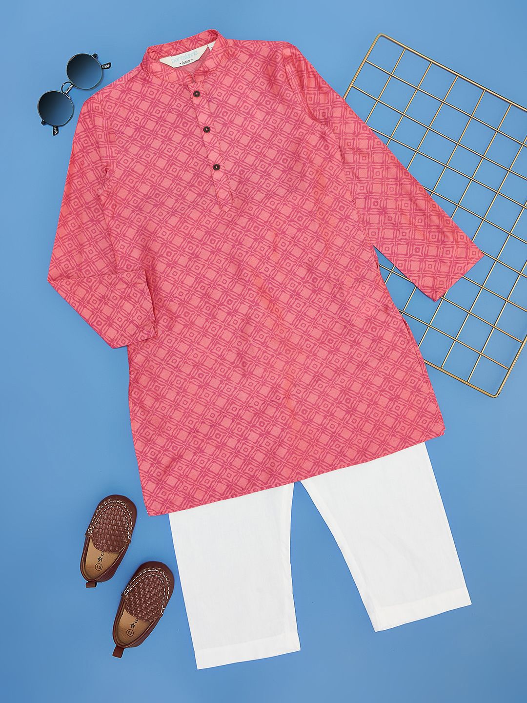 indus route by Pantaloons Boys Geometric Printed Regular Straight Kurta with Pyjamas