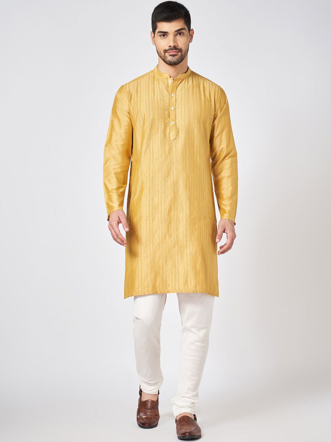 indus route by Pantaloons Striped Woven Design Mandarin Collar Straight Kurta