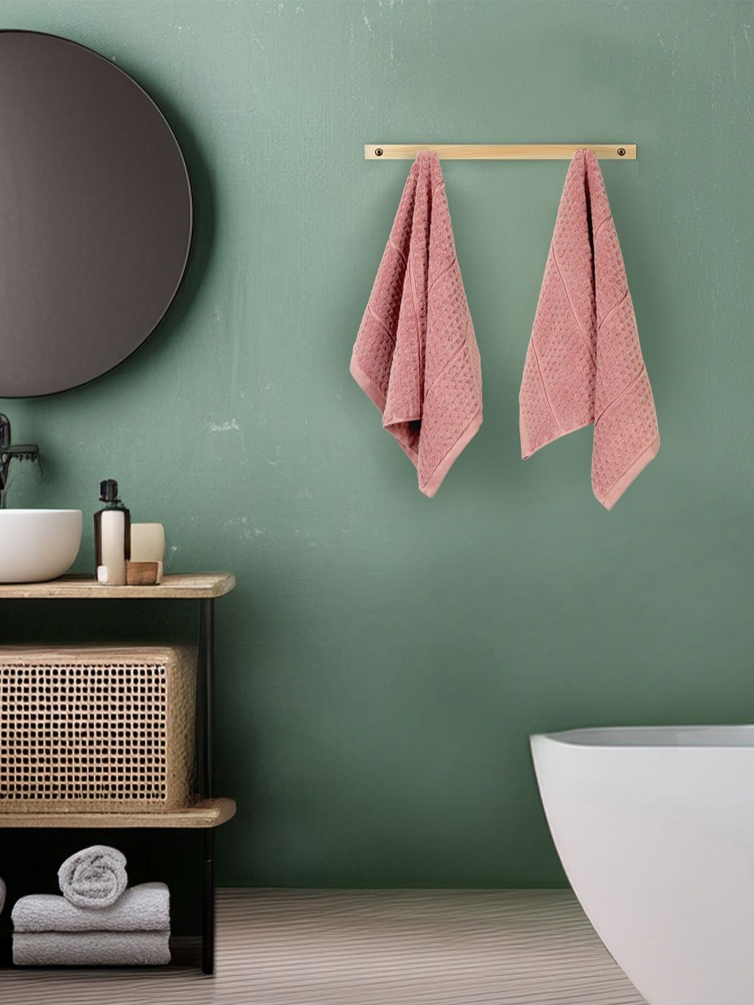 MYTRIDENT Pink 2 Pieces Printed Hand Towels