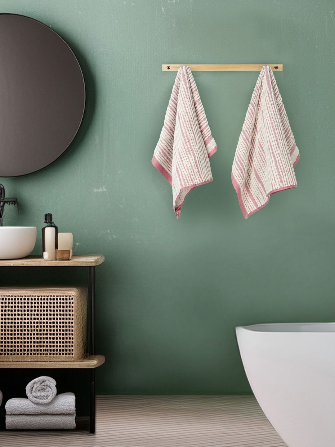 MYTRIDENT White & Pink 2 Pieces Self Designed Hand Towels
