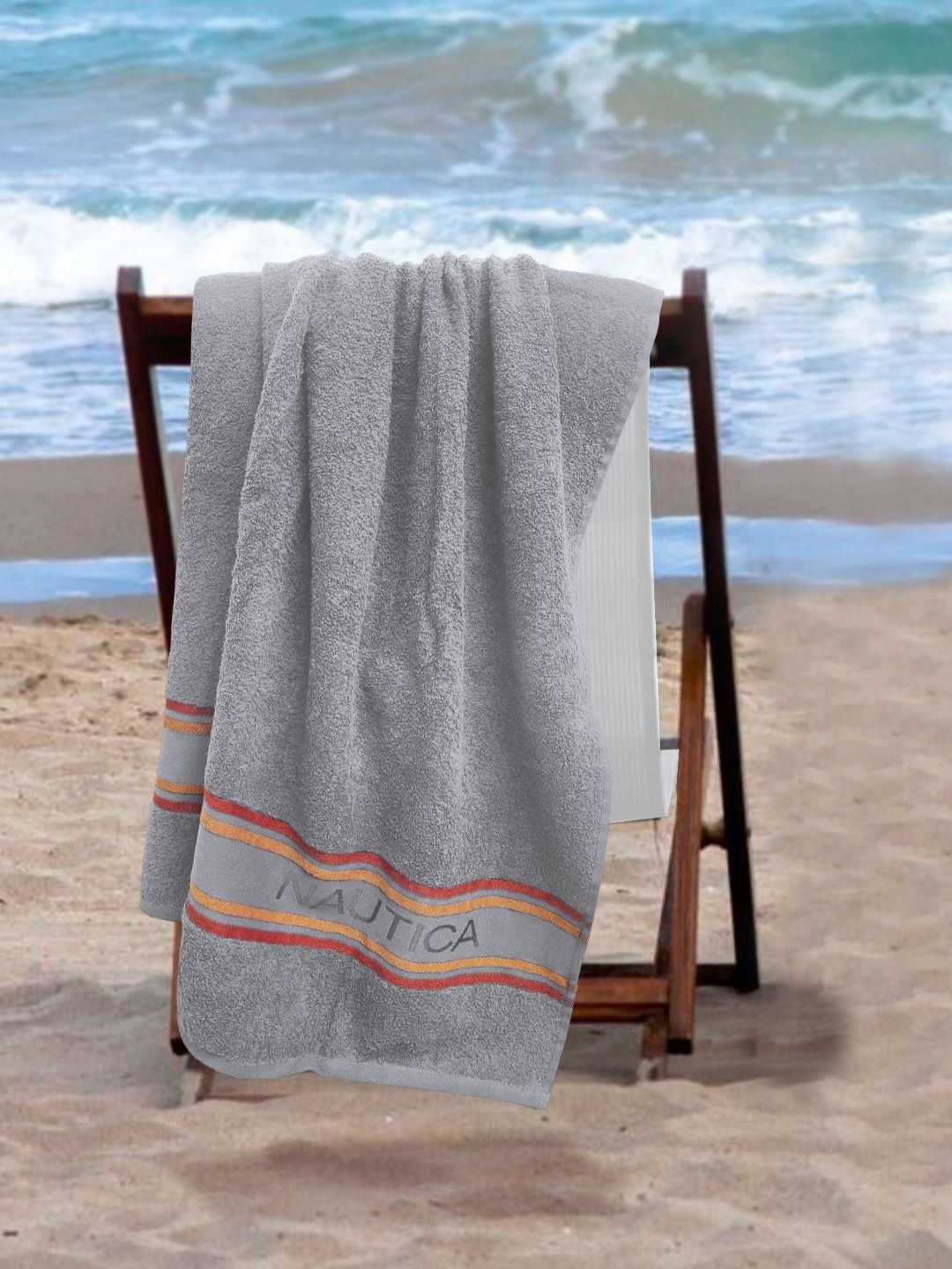 Nautica Grey & Orange Coloured Cotton 500 GSM Bath Towel
