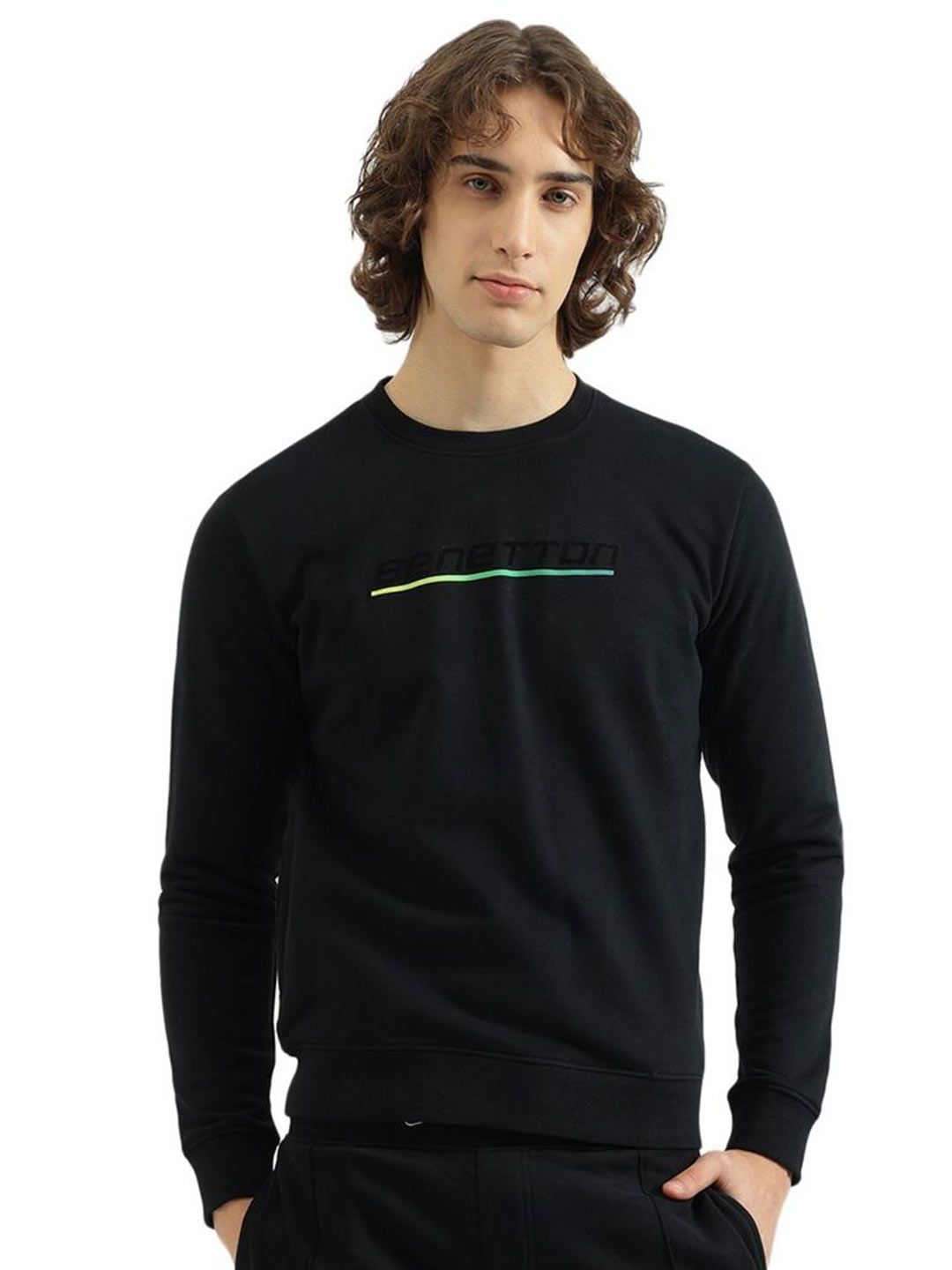 United Colors of Benetton United Colors of Benetton Men Typography Printed Round Neck Cotton Pullover Sweatshirt