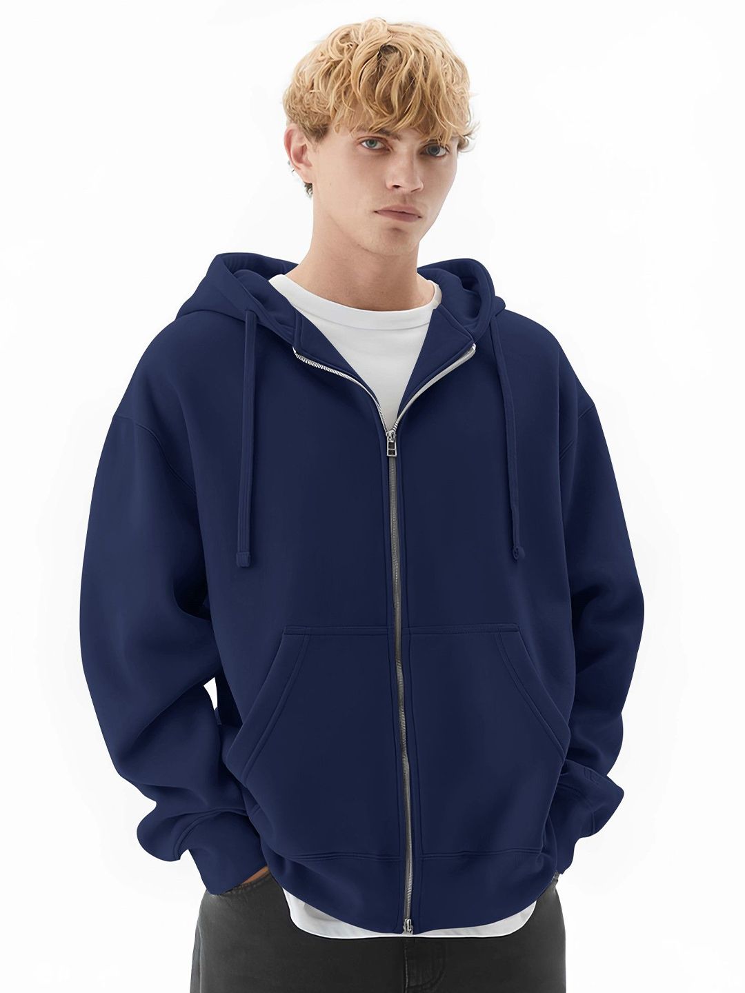 Maniac Men Solid Hood Cotton Front-Open Sweatshirt