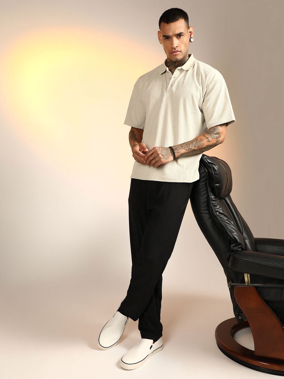 CAHOOT Men Self Design Polo Collar Cotton T-shirt