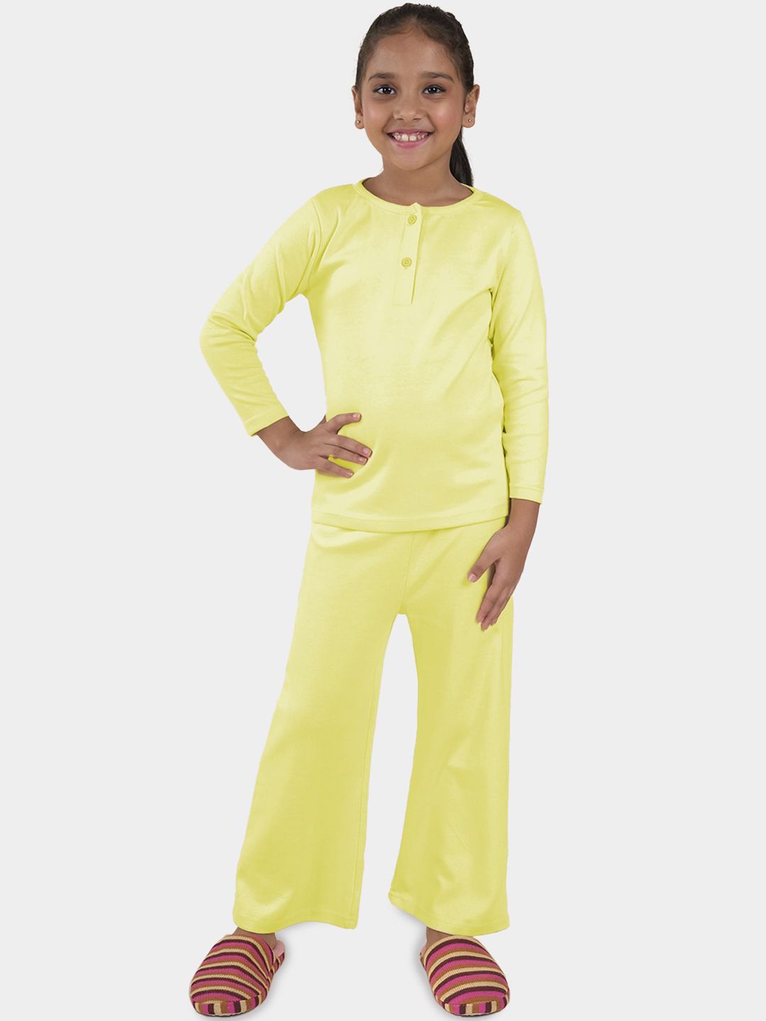 KiddoPanti Girls Solid Night suit AW24GNS093-Yellow