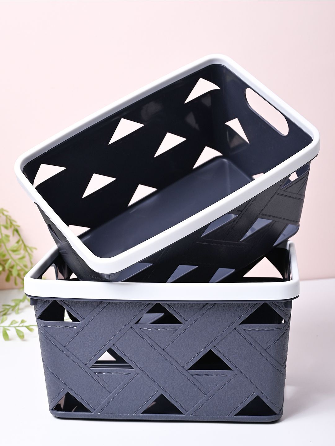 MARKET99 Grey & White 2 Pieces Self Design Multi-Utility Organisers