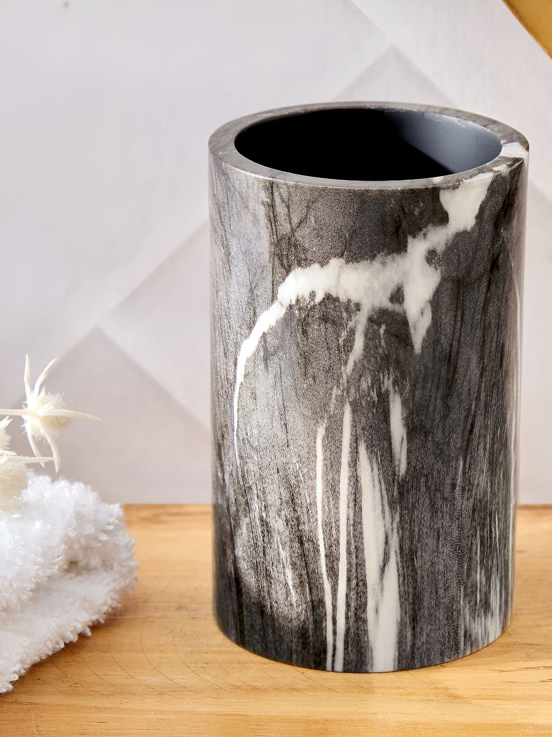 Home Centre Black & Beige Abstract Printed Toothbrush Holder