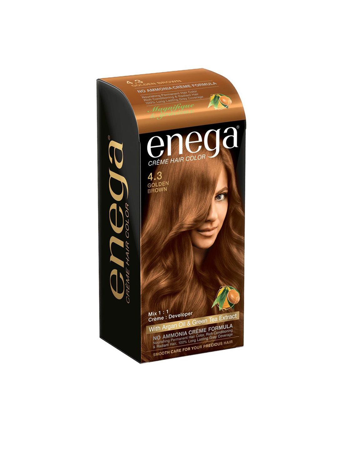 Enega Creme Hair Color With Argan Oil & Green Tea Extract 150 ml - Golden Brown 4.3