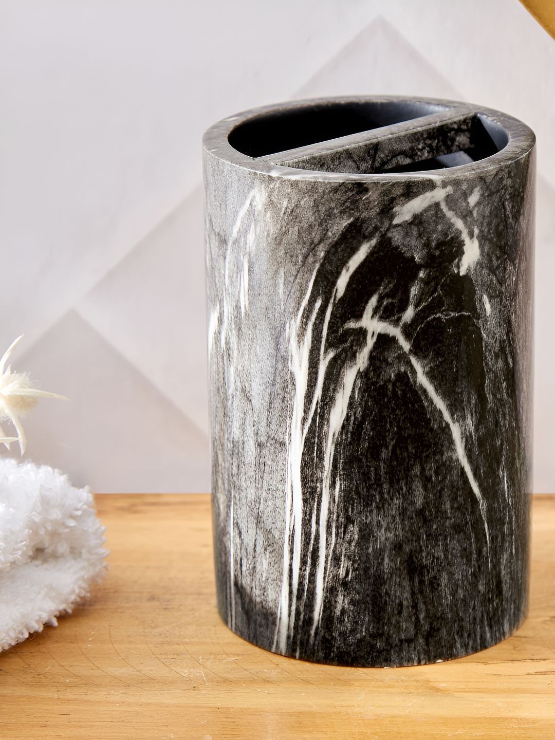Home Centre Black & White Abstract Printed Toothbrush Holder