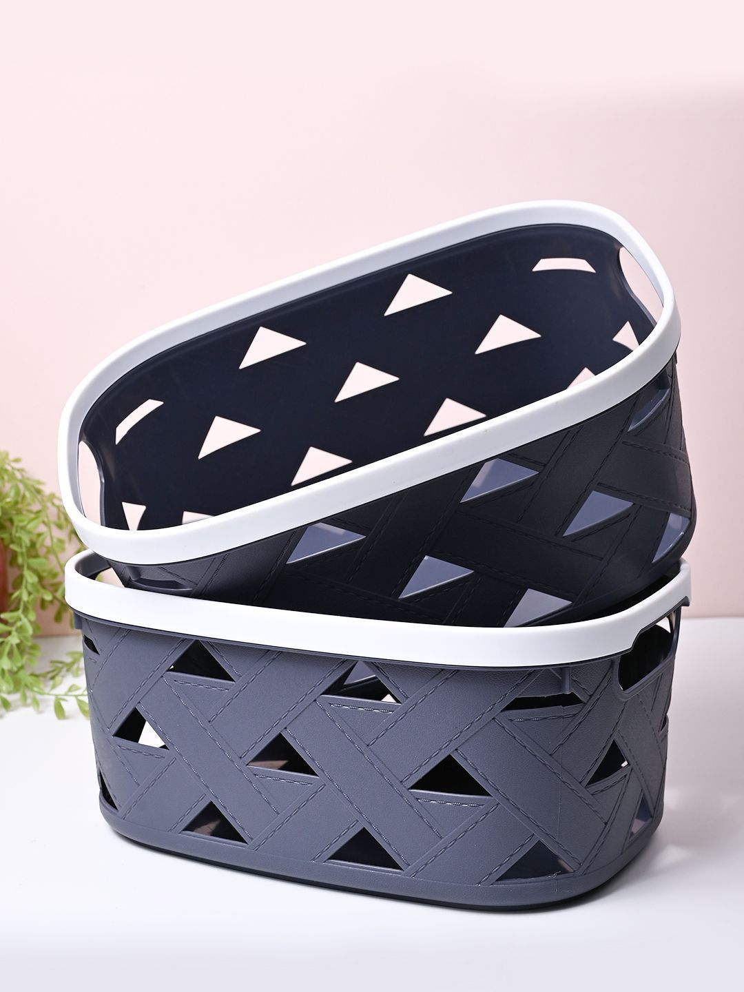 MARKET99 Grey & White 2 Pieces Self Design Multi-Utility Organisers