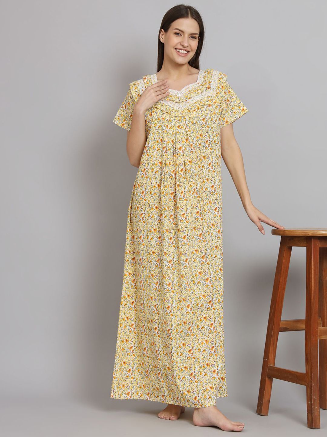 SEPHANI SEPHANI Floral Printed Pure Cotton Maxi Nightdress