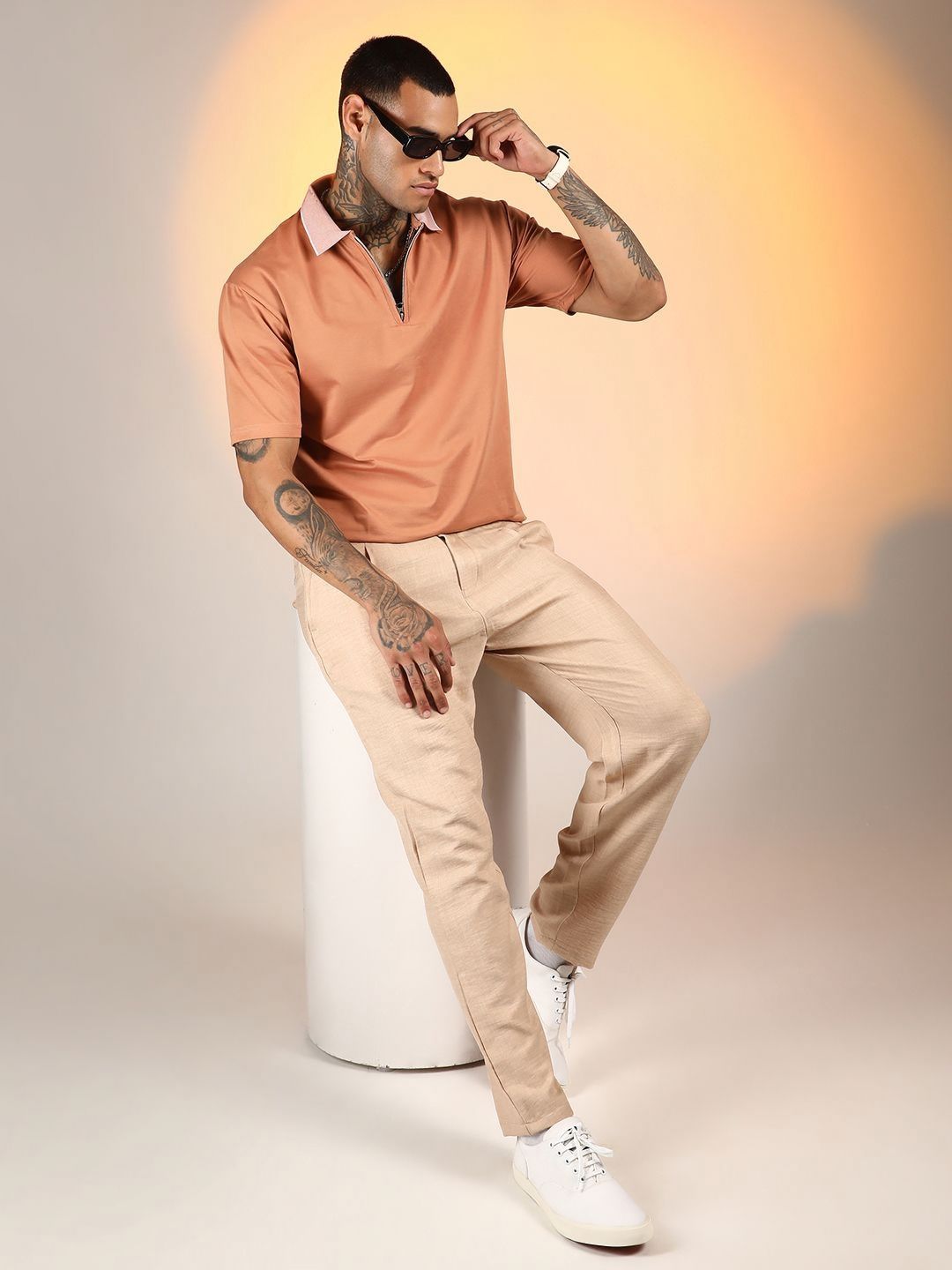 CAHOOT Men Solid Polo Collar Cotton T-shirt