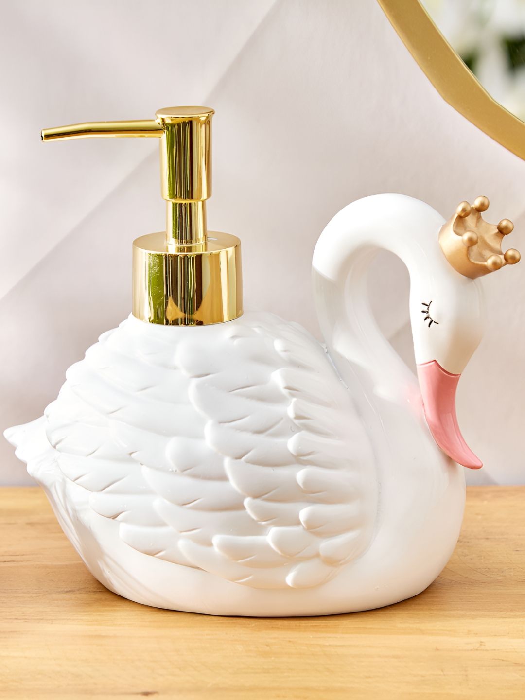 Home Centre White & Gold Toned Swan Textured Soap Dispenser 320ml