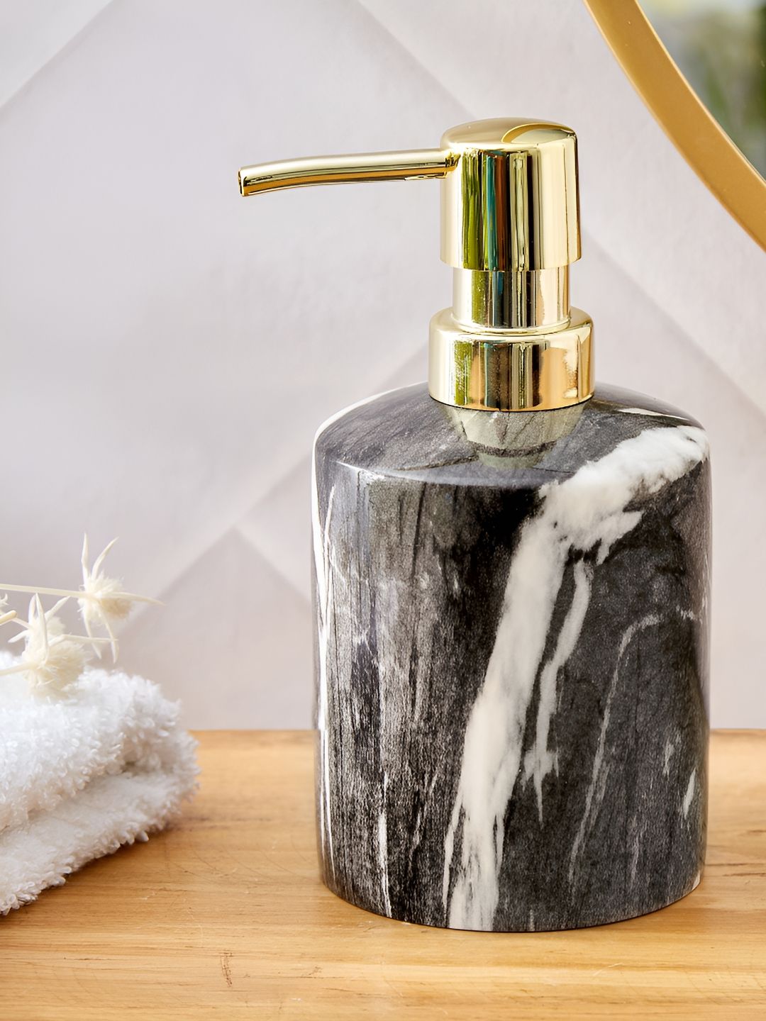 Home Centre Black & White Abstract Printed Soap Dispenser 320ml