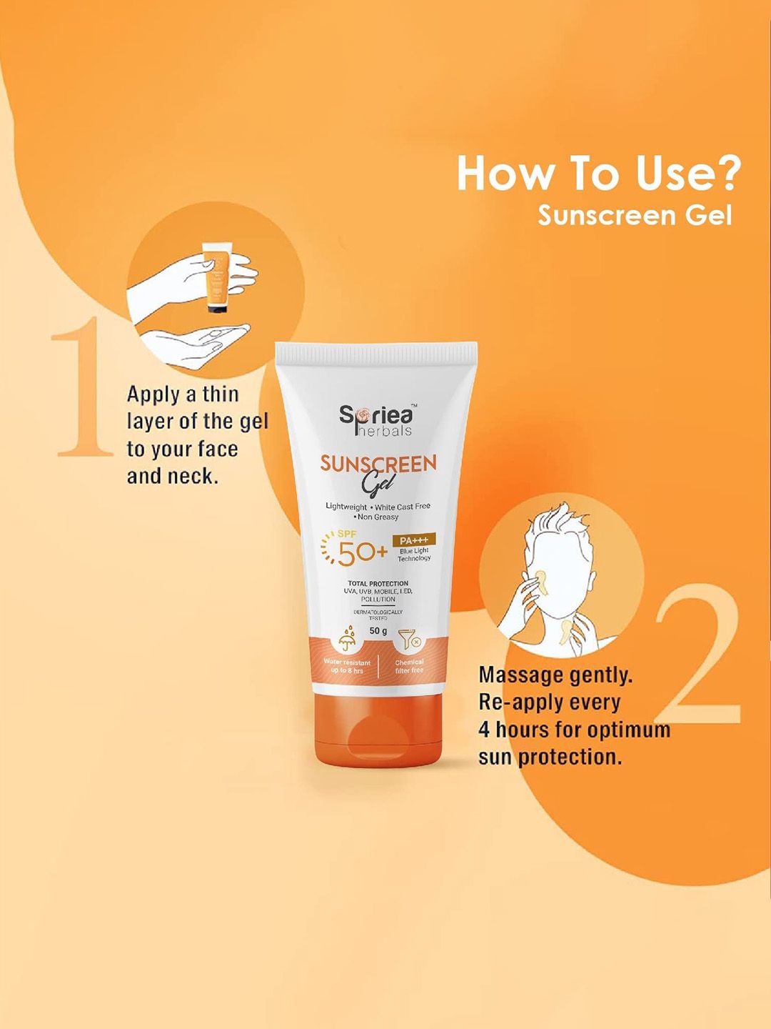 Buy Spriea Herbals SPF 50+ PA +++ Sunscreen Gel- 50g - Face