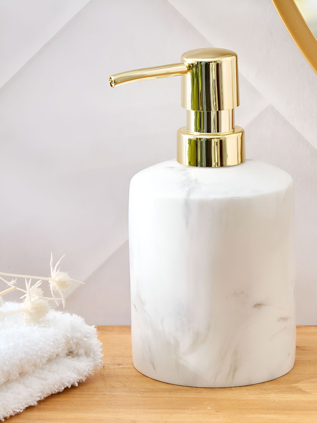 Home Centre White & Gold Toned Soap Dispenser 320ml