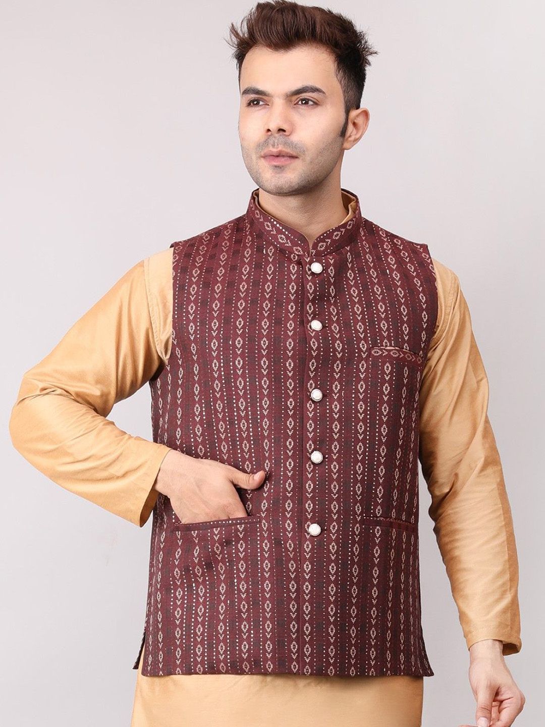 Voniry Men Printed Woven Nehru Jackets